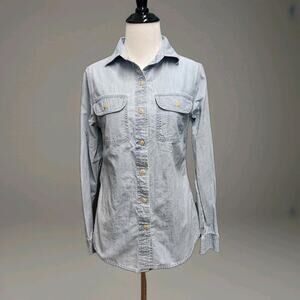 Lands End Shirt Womens Blue Denim Top Long Sleeve Ladies Button-Up XS